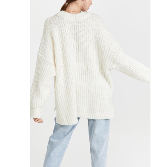 Free People Ivory Cable Knit Drop Shoulder Hi-Lo Oversized Pullover Sz X… - Picture 4 of 16